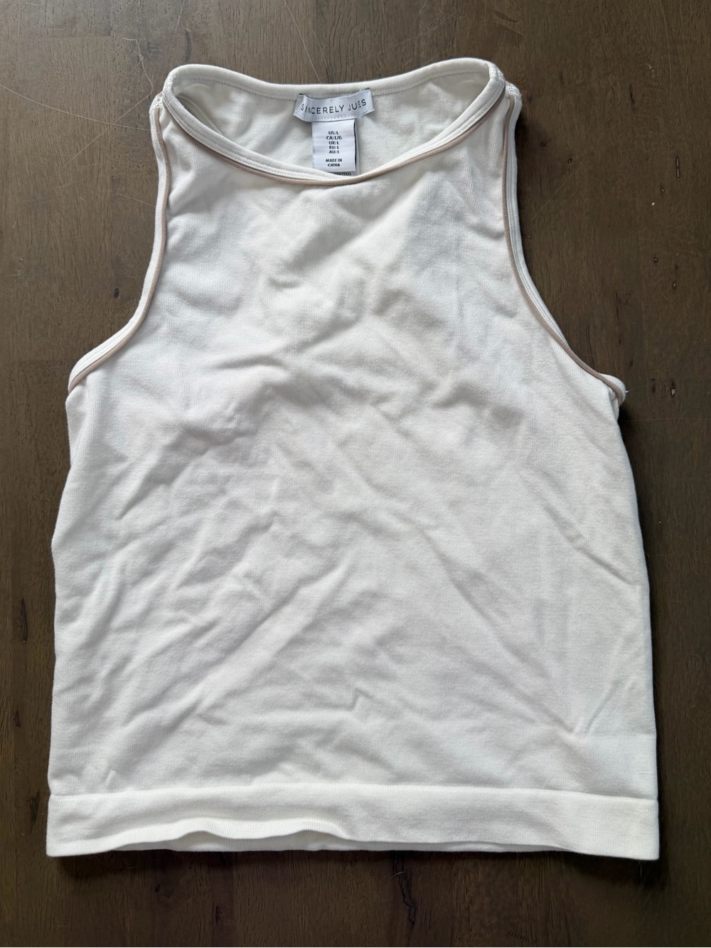 Sincerely Jules High Neck Racerback Tank Top Cream Size L Athletic Casual